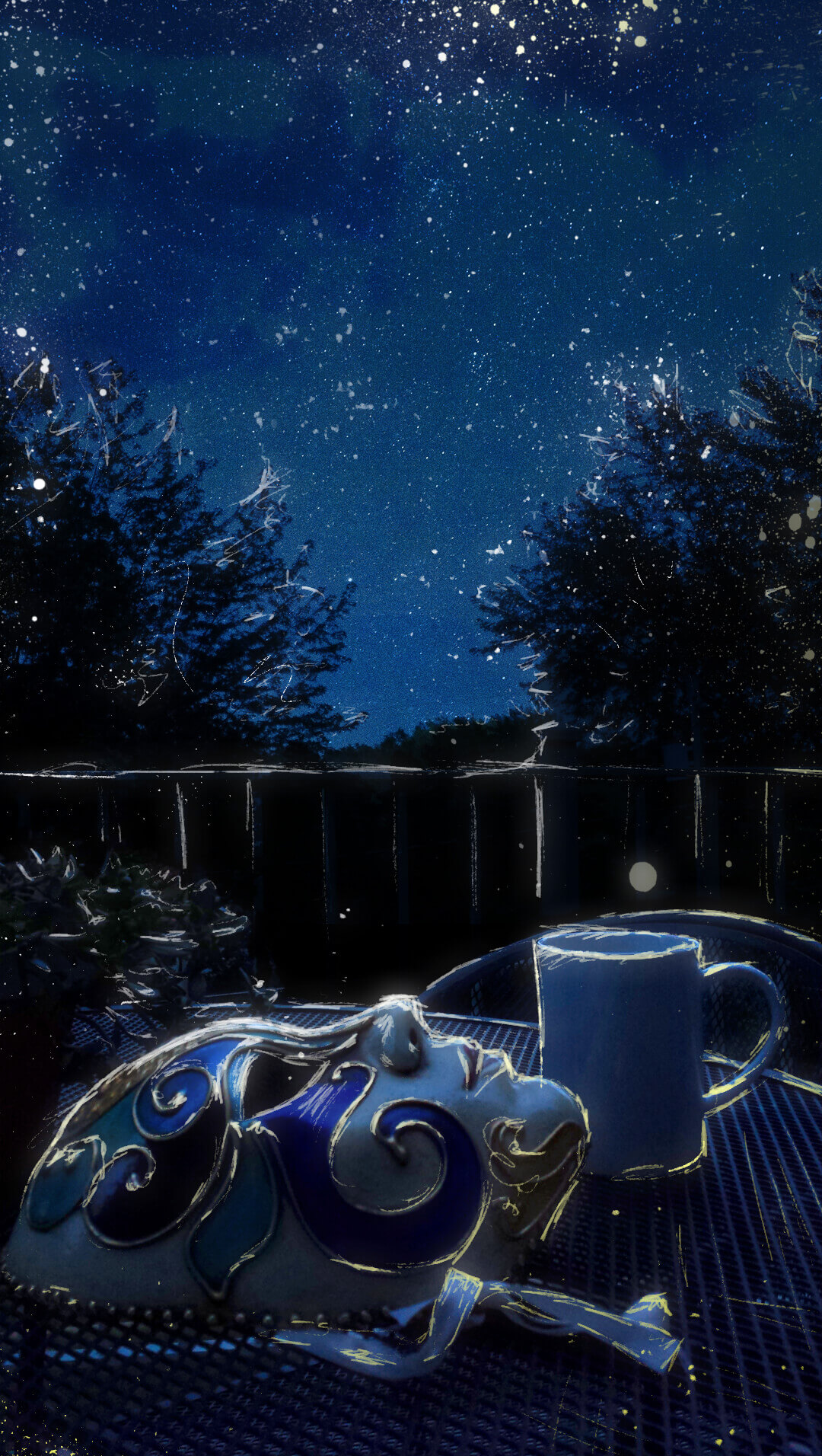 A mask sits on a table outdoors under a brightly lit sky